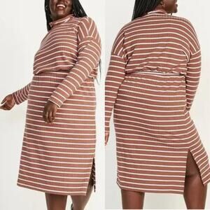 Old Navy Womens Long Sleeve Waist Defined Rib Knit Striped Midi Sweater Dress 2X